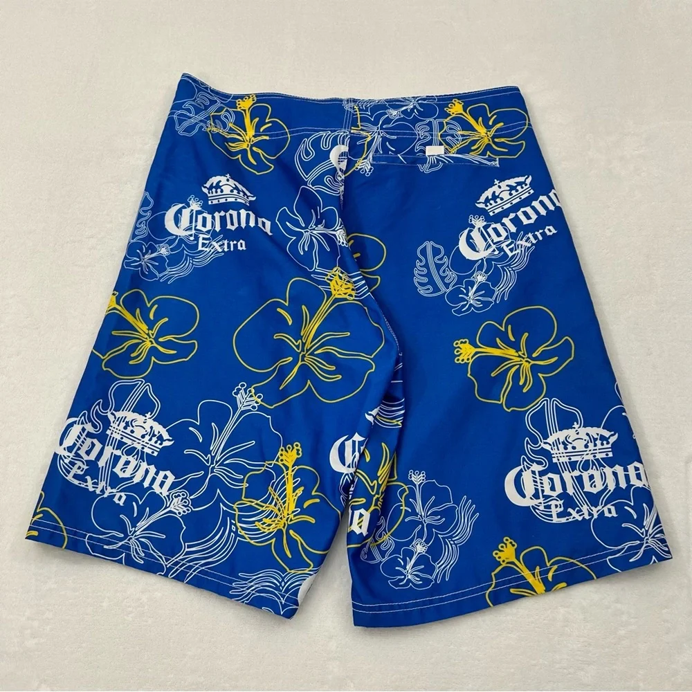 Corona Extra Blue Hawaiian Floral Surf Beach Pool Swim Trunk Board Shorts Men 32